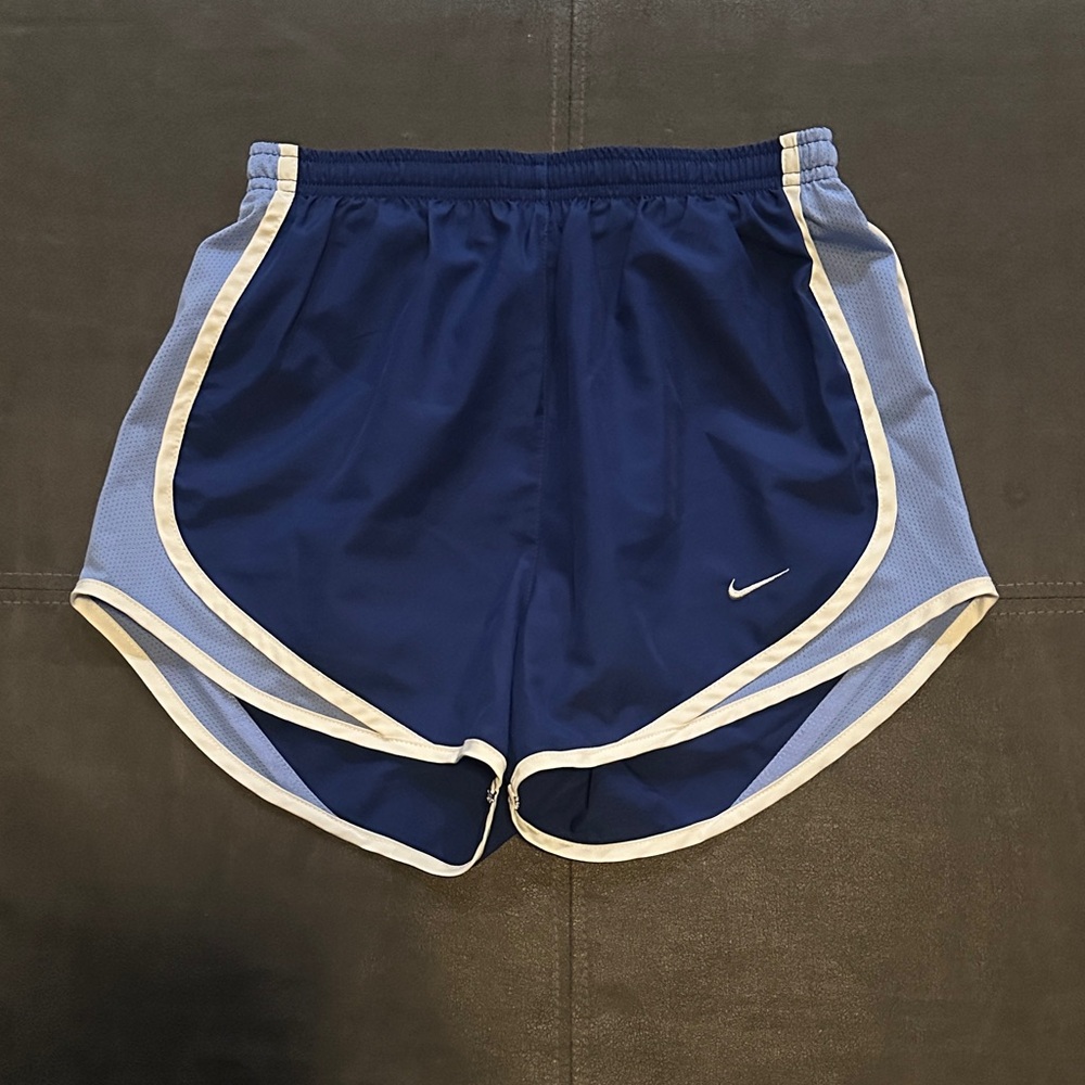 Nike Women's Navy and White Dri-Fit Tempo Shorts